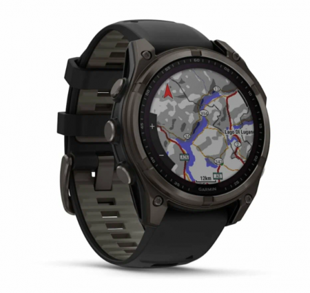 Часы Garmin Amoled Sapphire Fenix 8-47 мм, титановый угольно-серый, черный ремешок