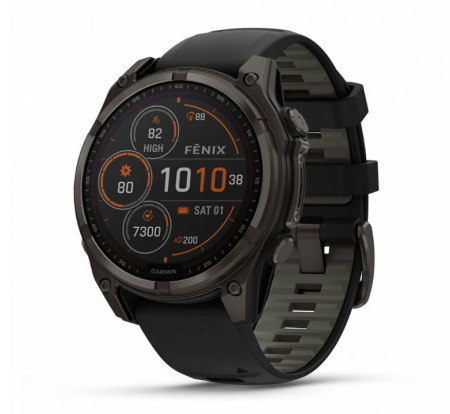 Часы Garmin Amoled Sapphire Fenix 8-47 мм, титановый угольно-серый, черный ремешок