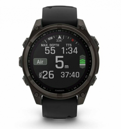 Часы Garmin Amoled Sapphire Fenix 8-47 мм, титановый угольно-серый, черный ремешок