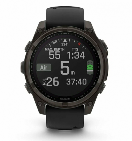 Часы Garmin Amoled Sapphire Fenix 8-47 мм, титановый угольно-серый, черный ремешок