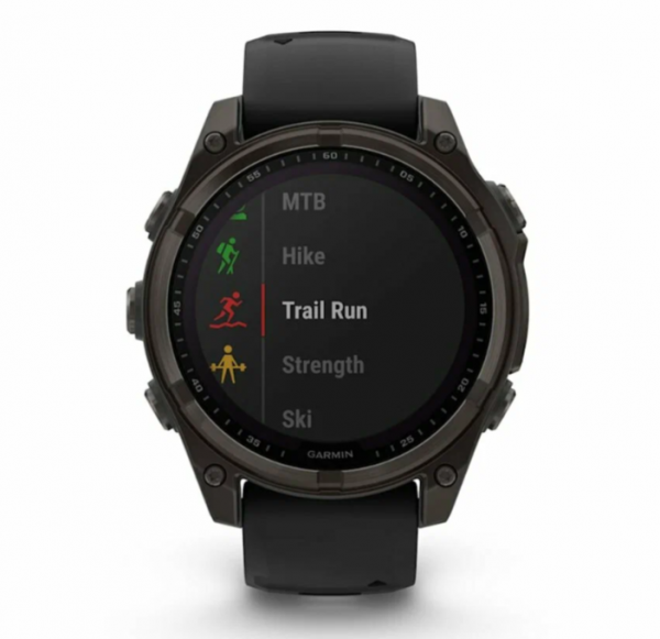 Часы Garmin Amoled Sapphire Fenix 8-47 мм, титановый угольно-серый, черный ремешок