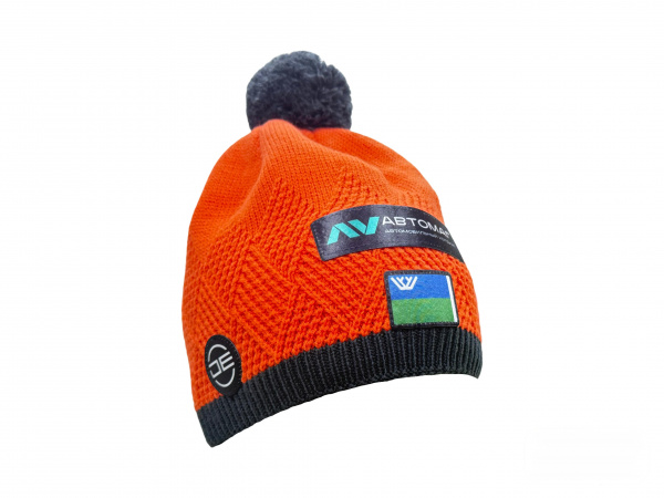 Шапка DE " ХМАО-ЮГРЫ Автомаг РОМБЫ" оранжевая утепленная_25